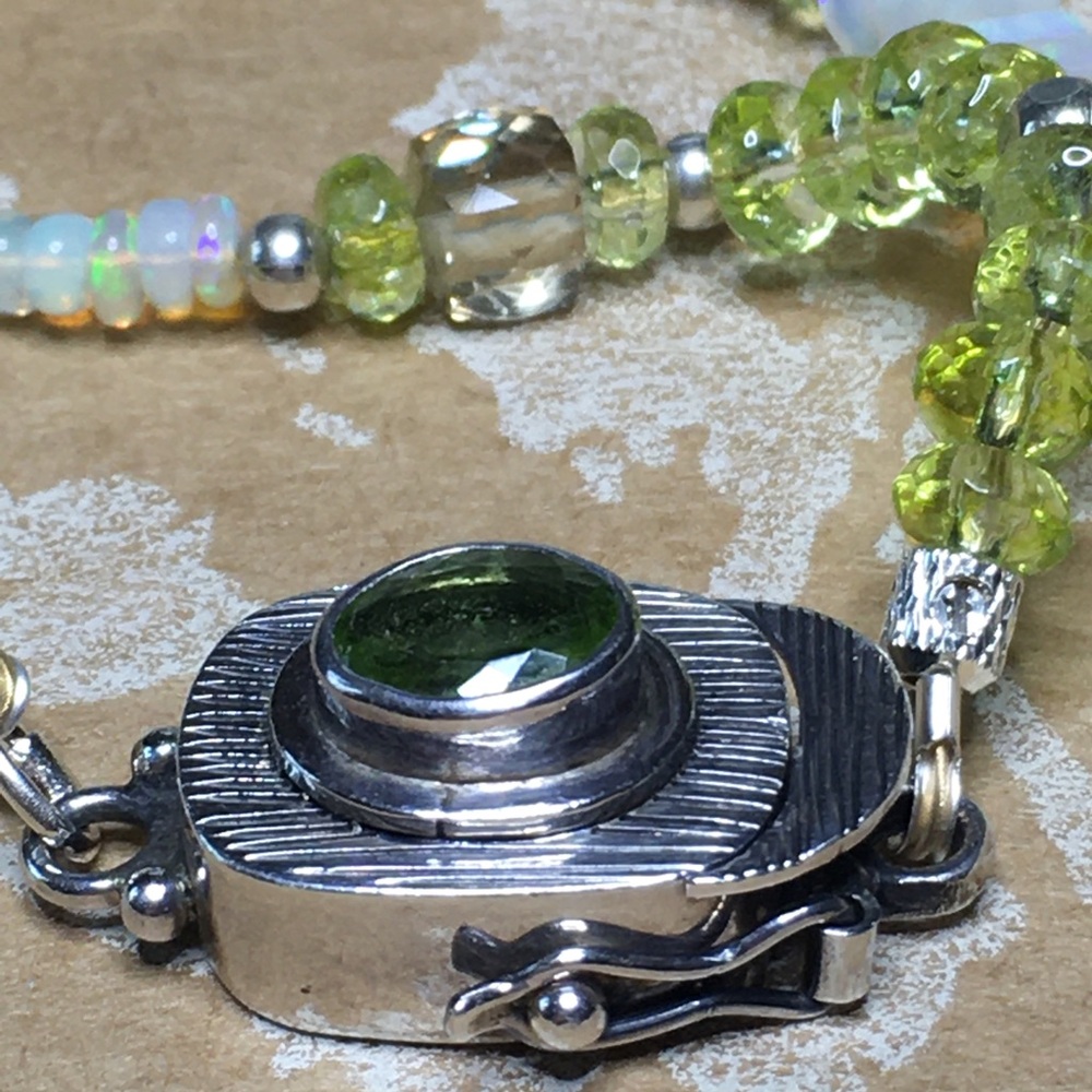 SALE Elegant Sterling Sterling, Opal & Peridot Double Wrap Bracelet OOAK - Picture 4 of 10